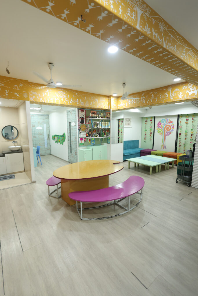 Large group activity area with comfortable seating