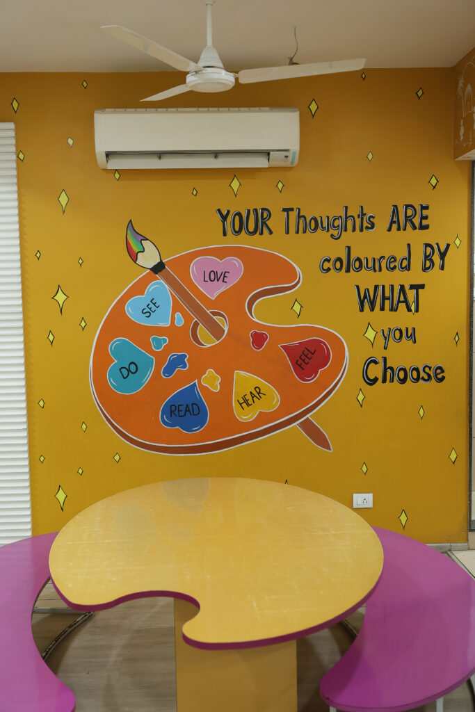 Bright and colorful art and craft zone at Zack encouraging children to bring out creativity